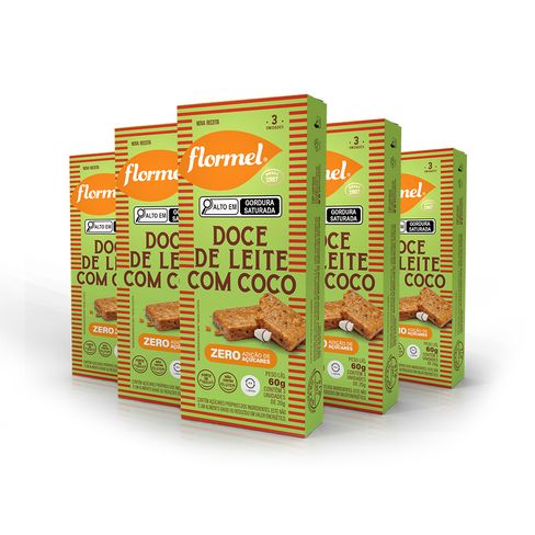 Kit Tablete Doce de Leite com Coco Flormel Zero Açúcar com 5 Unidades