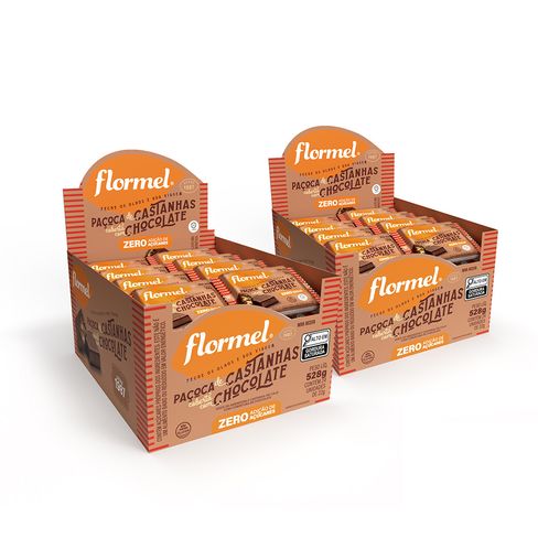 Kit Paçoca de Castanhas Chocolate Flormel Zero Açúcar 2 caixas com 24 Unidades