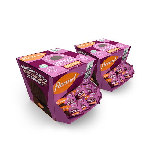 Kit Bombom de Chocolate Amargo, 72% Cacau, Vegano, Zero Açúcar Flormel 2 Caixas com 18 unidades